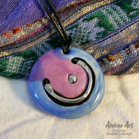 Moon pendant stoneware fired ceramics with silver