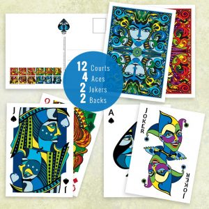 12 courts, 4 aces, 2 backs and 2 Jokers in set of VIZAĜO postcards