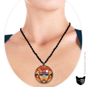 Sun Goddess pendant worn by model