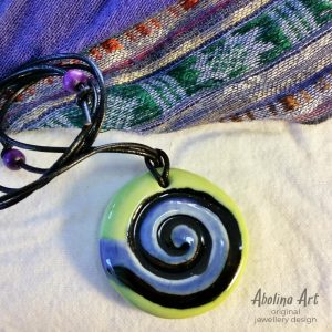 Lime Blue Spiral pendant stoneware clay