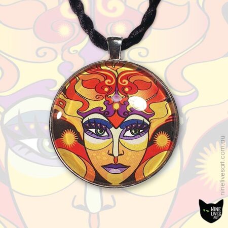 Sun Goddess art pendant in warm colours
