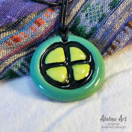 Jade Lime Sun Wheel colourful symbol pendant