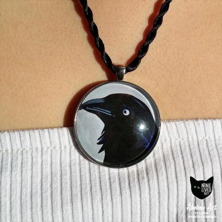 Black Raven 40mm pendant worn by model