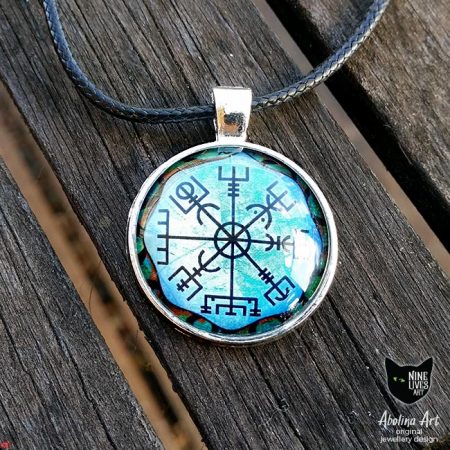 necklace featuring Norse inspired Vegvisir compass encircled by the giant sea serpent