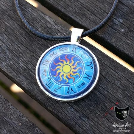 25mm zodiac wheel pendant featuring sun in centre
