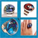 25mm glass dome cabochon rings mixed designs original artwork by Abolina Art