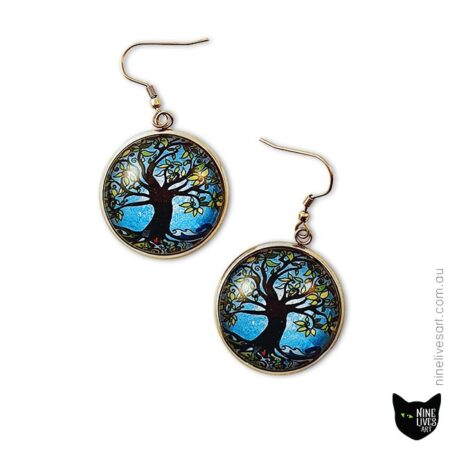 25mm Tree of life earrings in gorgeous blue hues