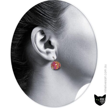 Model wearing paisley earring by Abolina Art