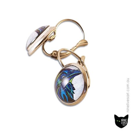 12mm leverback style earrings with blue raven artwork