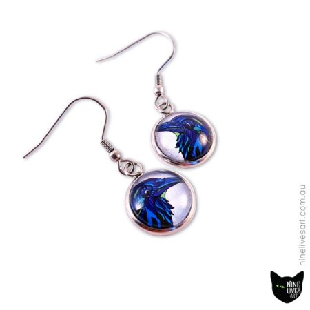 12mm french hook style earrings featuring blue ravens