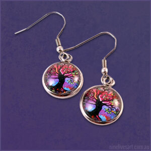 Purple Tree of Life earrings French hook style