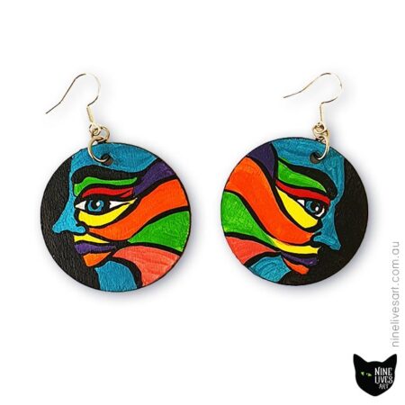 Original hand-painted face earrings in bold colours
