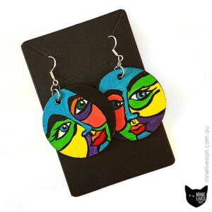 Bright colourful face earrings by Abolina Art
