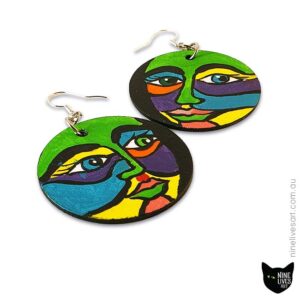 Original hand-painted face earrings in bold colours