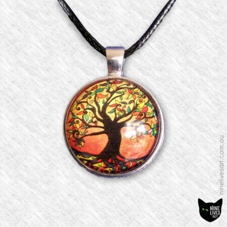 25mm Tree of Life - Autumn pendant set in silver coloured bezel