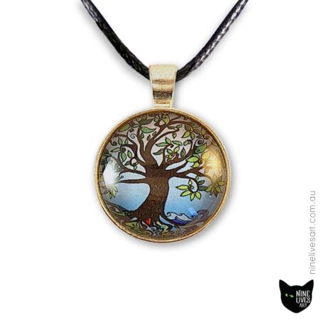 25mm Tree of Life pendant in blue colours of dawn