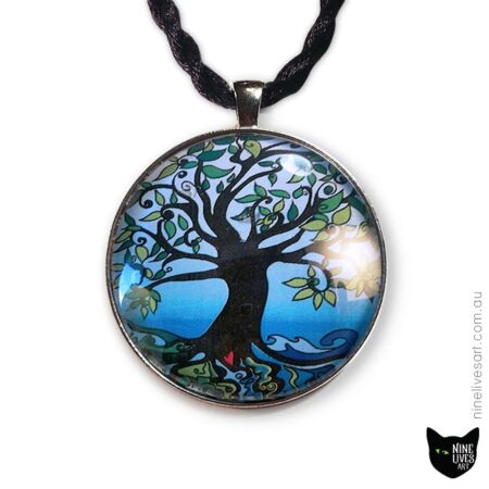40mm Tree of Life pendant in blue colours of dawn
