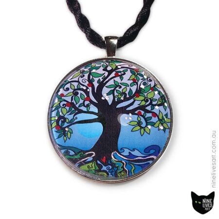 40mm Tree of Life pendant with enamel detail in silver and red