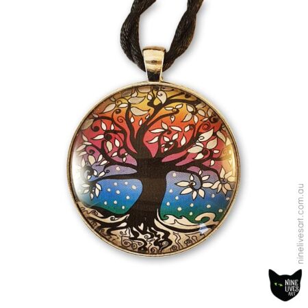 40mm Rainbow winter tree of life art pendant