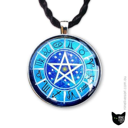 40mm Zodiac pendant on blue with pentagram in centre