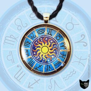 40mm Zodiac pendant on blue with sun in centre