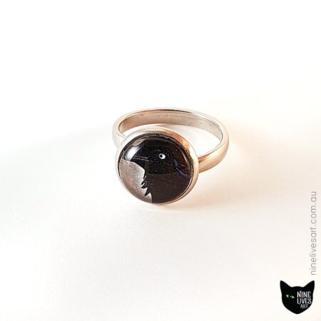 Black raven ring set in 12mm cabochon design