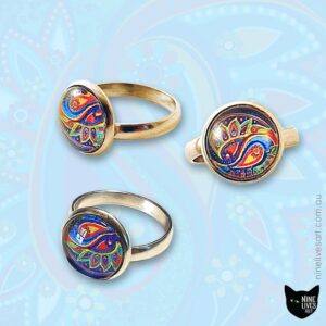 Paisley artwork featured on original 12mm cabochon rings