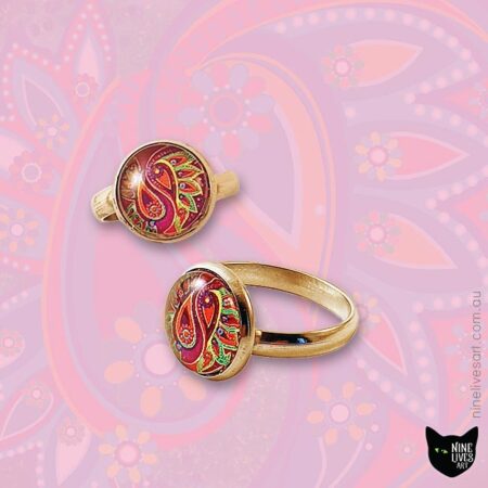 Paisley artwork featured on original 12mm cabochon rings
