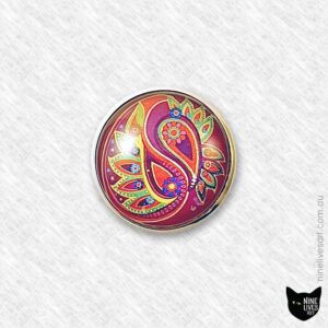 25mm cabochon ring featuring paisley artwork in magenta and lime