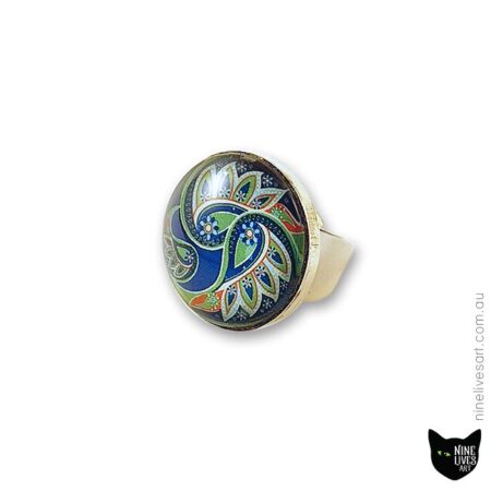 Ocean Dream - Paisley ring handmade with 25mm cabochon setting