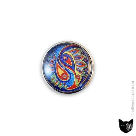 25mm cabochon art ring featuring paisley design in blue colours