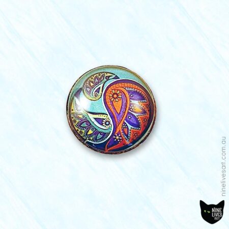 25mm cabochon ring featuring paisley artwork in turquoise hues