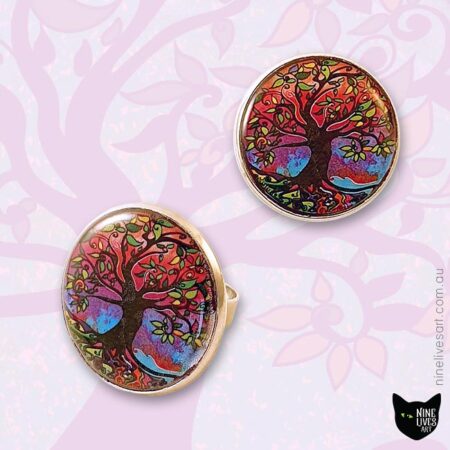 Tree of Life rings in vibrant purple pink hues
