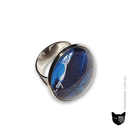 25mm cabochon ring featuring ocean inspired artwork and adjustable ring base