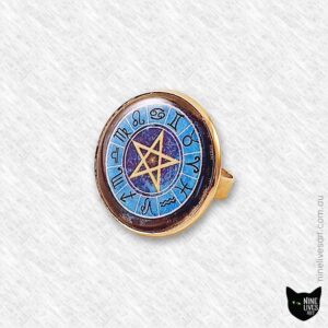 front-side view of 25mm blue zodiac ring