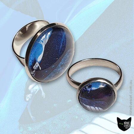 Hand crafted Whale Dreaming rings featuring original ocean inspired artwork