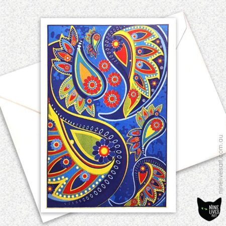 Paisley artwork in Blue on A6 card with envelope