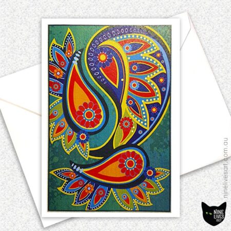 Paisley artwork in jade green on A6 card with envelope