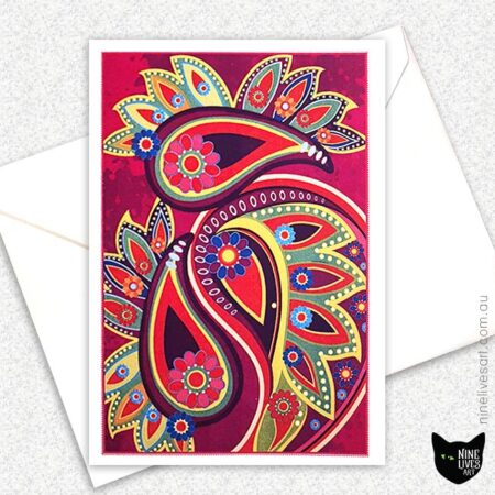 Paisley artwork in Magenta on A6 card with envelope