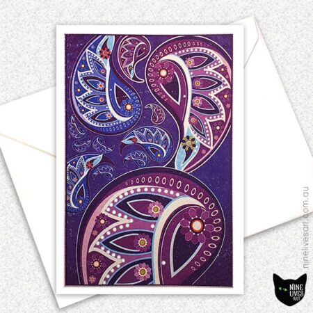 Paisley artwork in Purple on A6 card with envelope