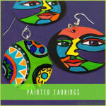 Faces and bright colourful patterns - hand-painted earrings