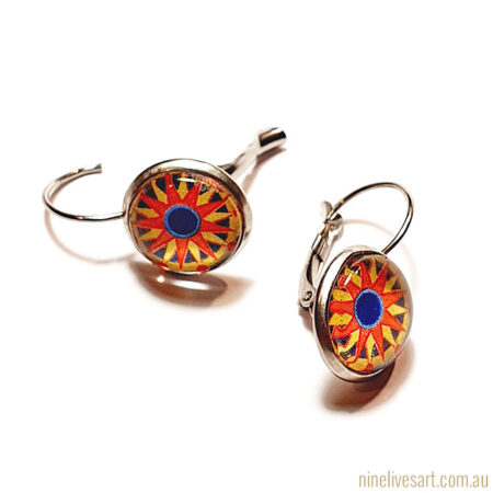 Sun Mandala 12mm earrings on white background