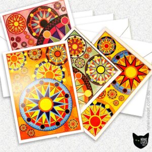 A6 Sun Mandala greeting card designs with envelopes