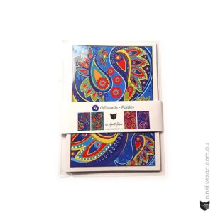 4 mini gift cards featuring four paisley designs in different colours