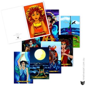 Pack of mini gift cards with artwork from Nine Lives Tarot