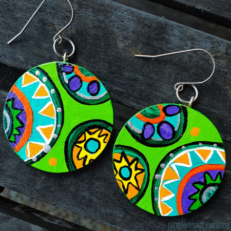 Circus Green - hand-painted earrings assembled with French hooks