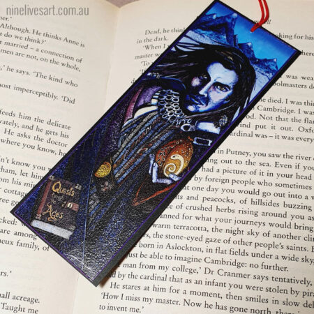 Returning Hero - art bookmark placed on open book