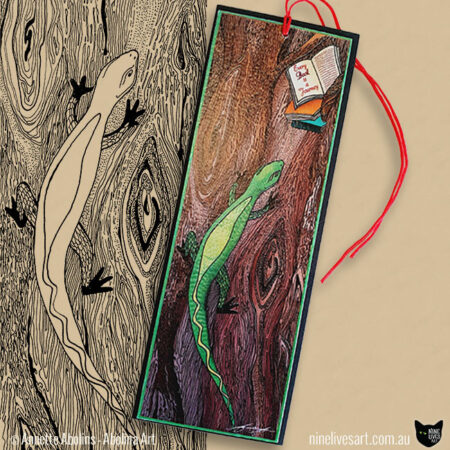 Tree lizard art bookmark featured with original pen & ink drawing