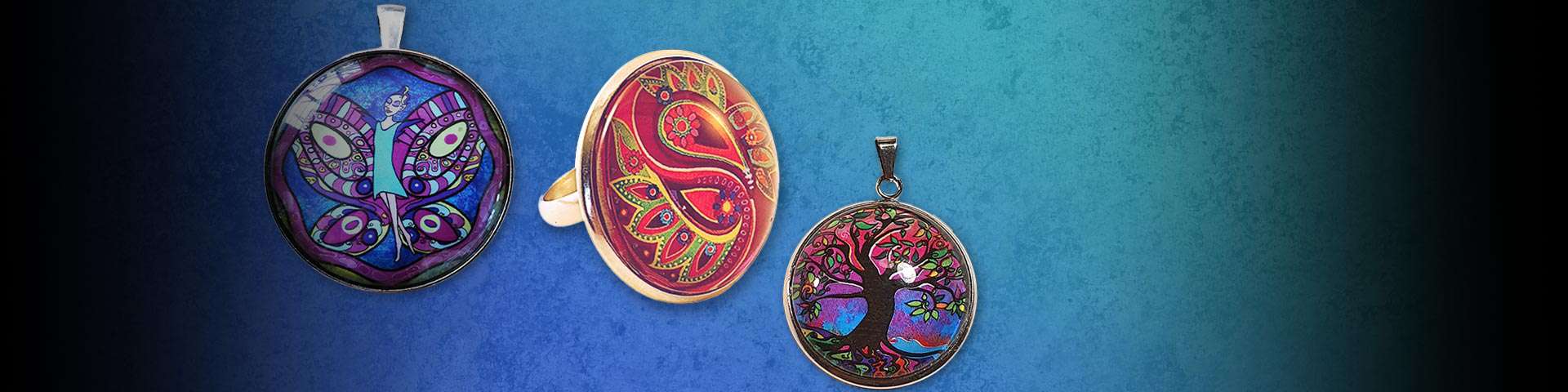 Background image art jewellery handcrafted with original designs, pendants rings and earrings