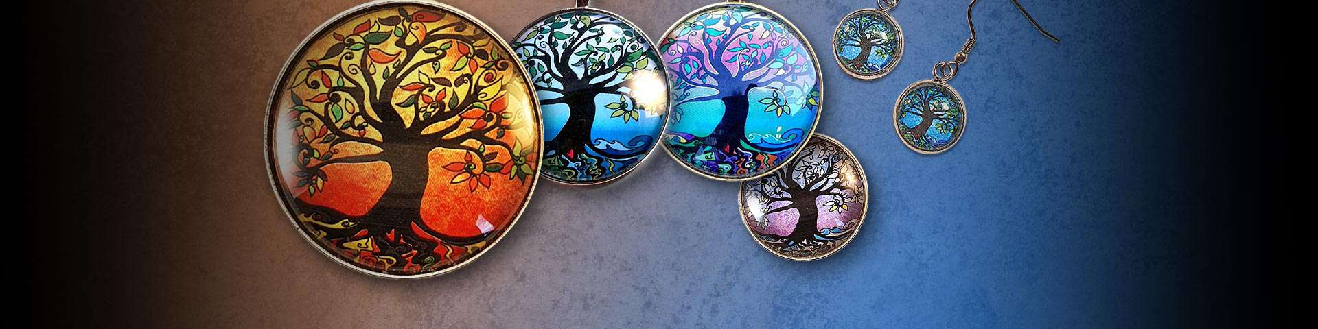 Tree of Life pendants and earrings in colours reflecting the changing seasons